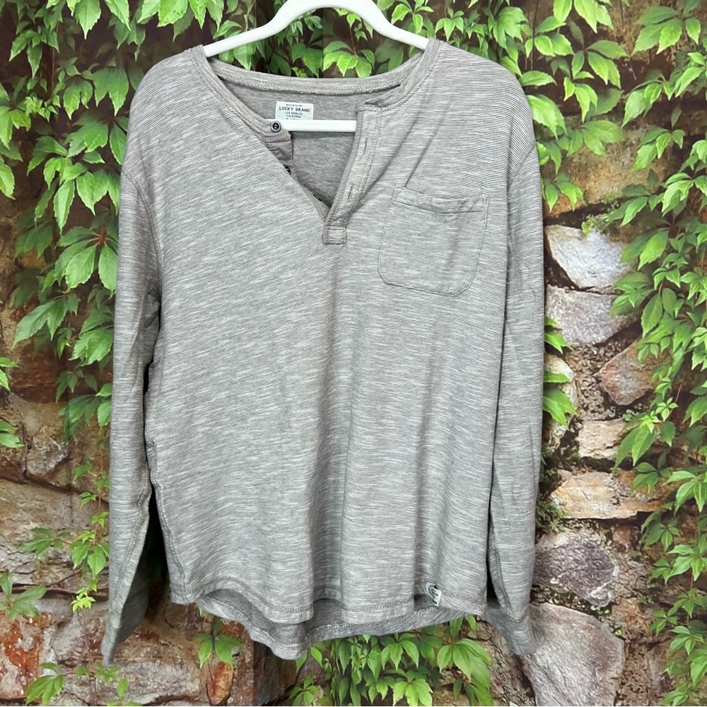 LUCKY BRAND Taupe Long Sleeve Henley, L - Picture 7 of 11